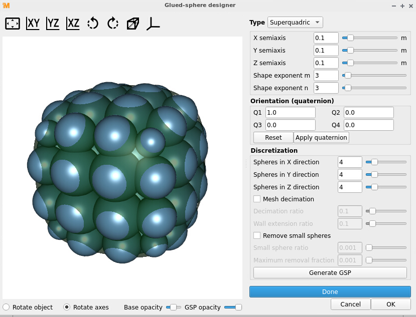 Glued sphere particle designer